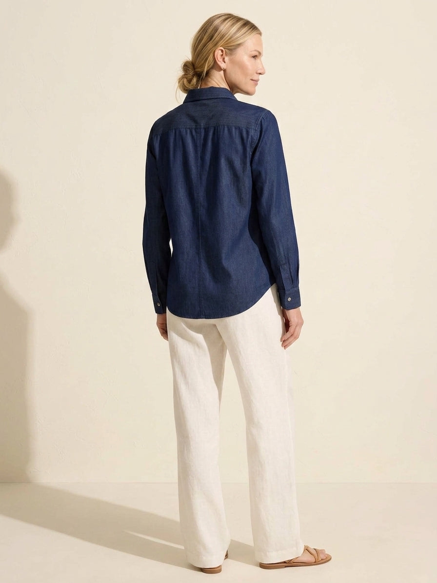 Drapey Denim Shirt | Soft Button-Front Blouse for Women — Blonde