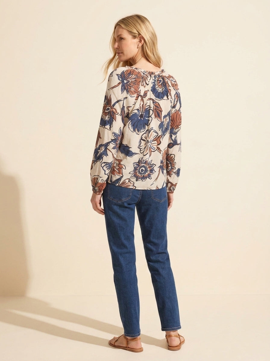 Women's Floral Print Popover Blouse | Soft Viscose Top — Blonde