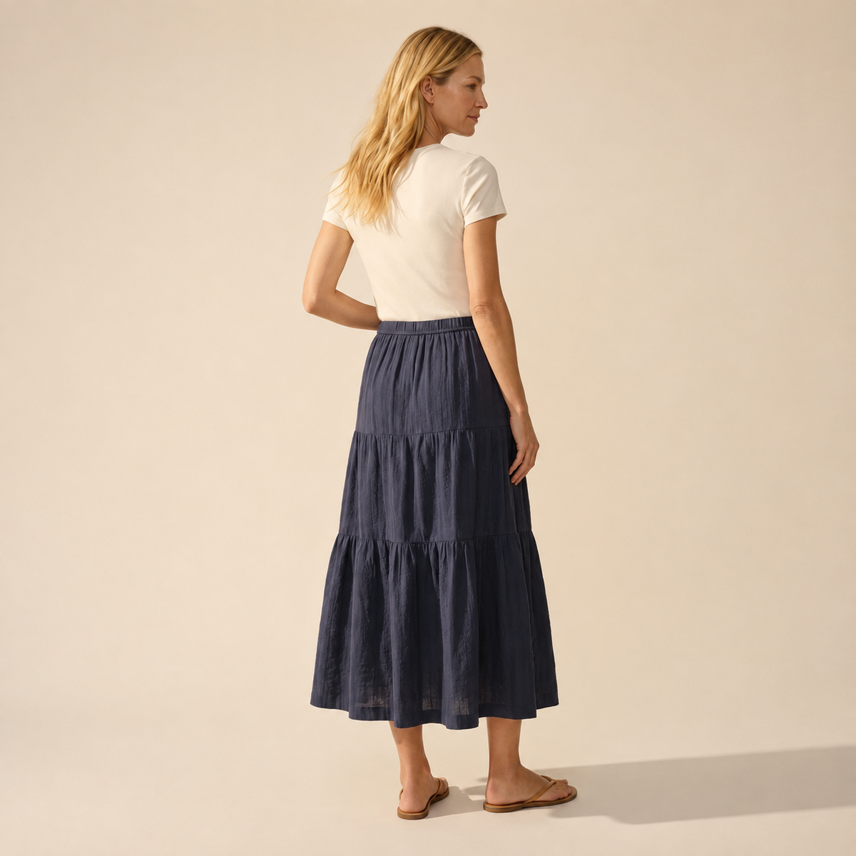 Women's Button-Through Skirt - Chic A-Line Midi Style — Blonde