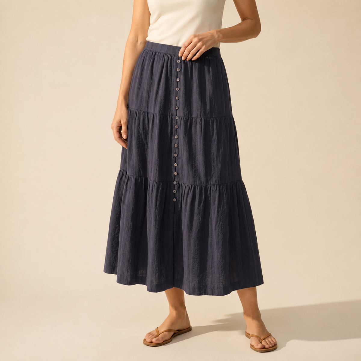 Women's Button-Through Skirt - Chic A-Line Midi Style — Blonde