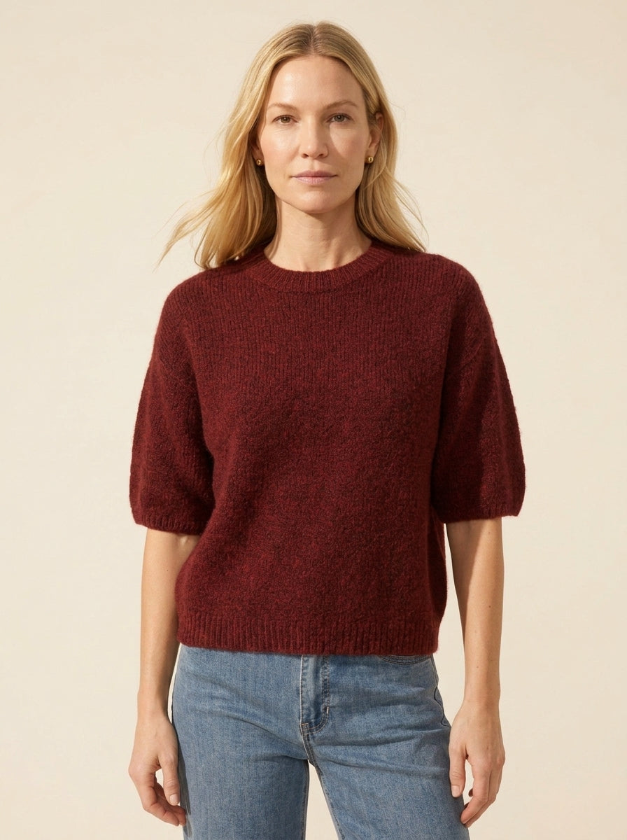 Heather Merlot Balloon Elbow Sleeve Knit Sweater – Soft & Cozy — Blonde