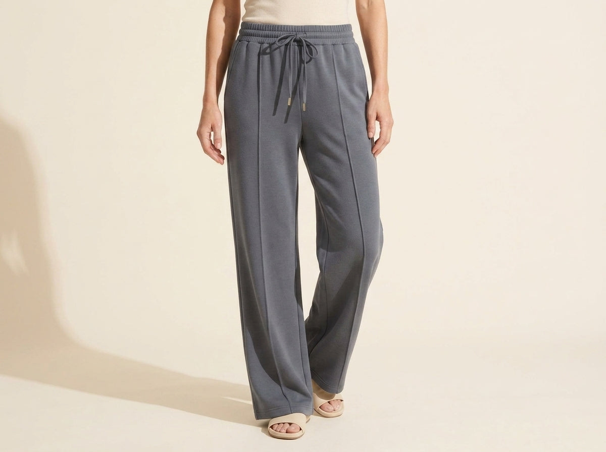 Graphite Soft Scuba Wide Leg Jogger Pants for Women — Blonde