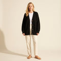 Women's Oversized Knit Cardigan Sweater - Cozy Button-Front — Black