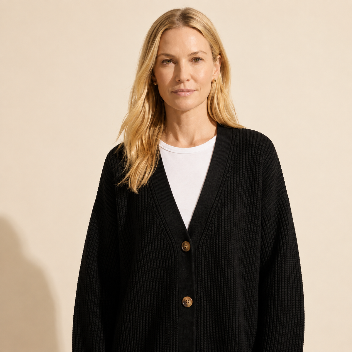 Women's Oversized Knit Cardigan Sweater - Cozy Button-Front — Black