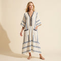 Santorini Striped Kaftan Maxi Dress | Women's Beach Cover-Up — Blue