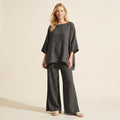 Women's Linen Two Piece Set - Relaxed Cotton Blend Outfit — Dark Gray