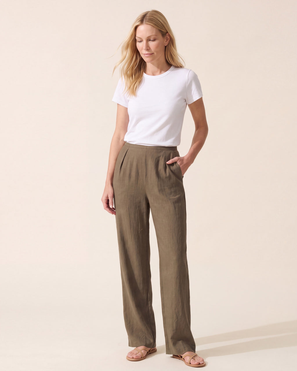 Wrinkle-Free Cotton Linen Straight Leg Pants | Mid-Rise Comfort — Jara