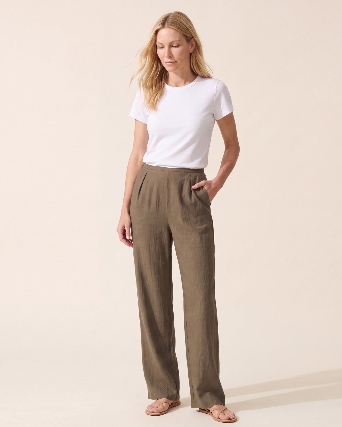 Wrinkle-Free Cotton Linen Straight Leg Pants | Mid-Rise Comfort — Jara