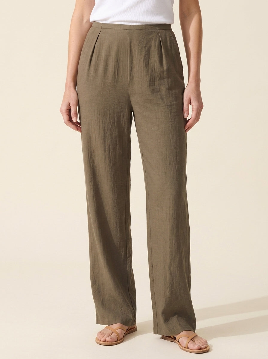Wrinkle-Free Cotton Linen Straight Leg Pants | Mid-Rise Comfort — Jara