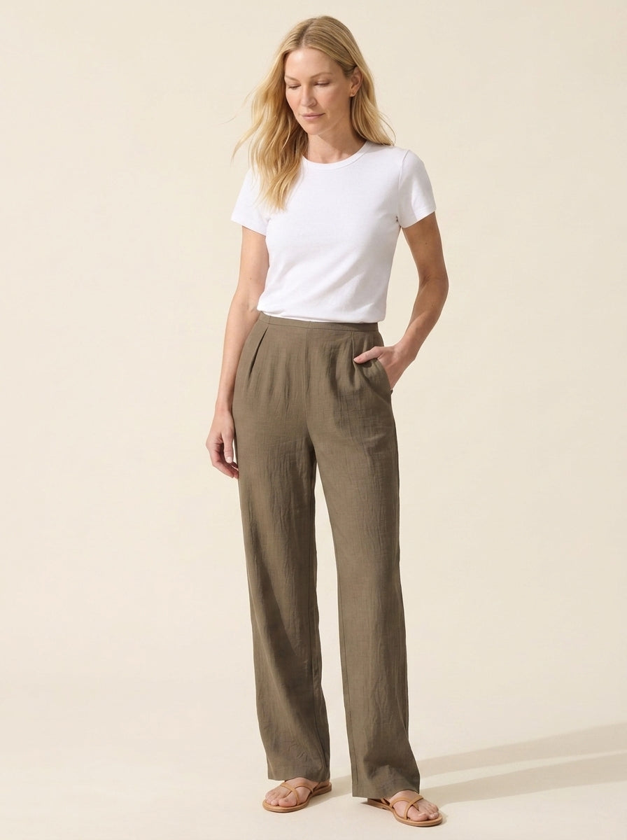 Wrinkle-Free Cotton Linen Straight Leg Pants | Mid-Rise Comfort — Materica
