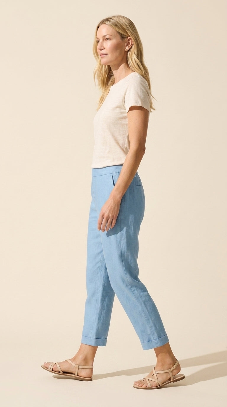 Women's Chic Everyday Trousers – Lightweight Straight Leg Pants — Mist Blue
