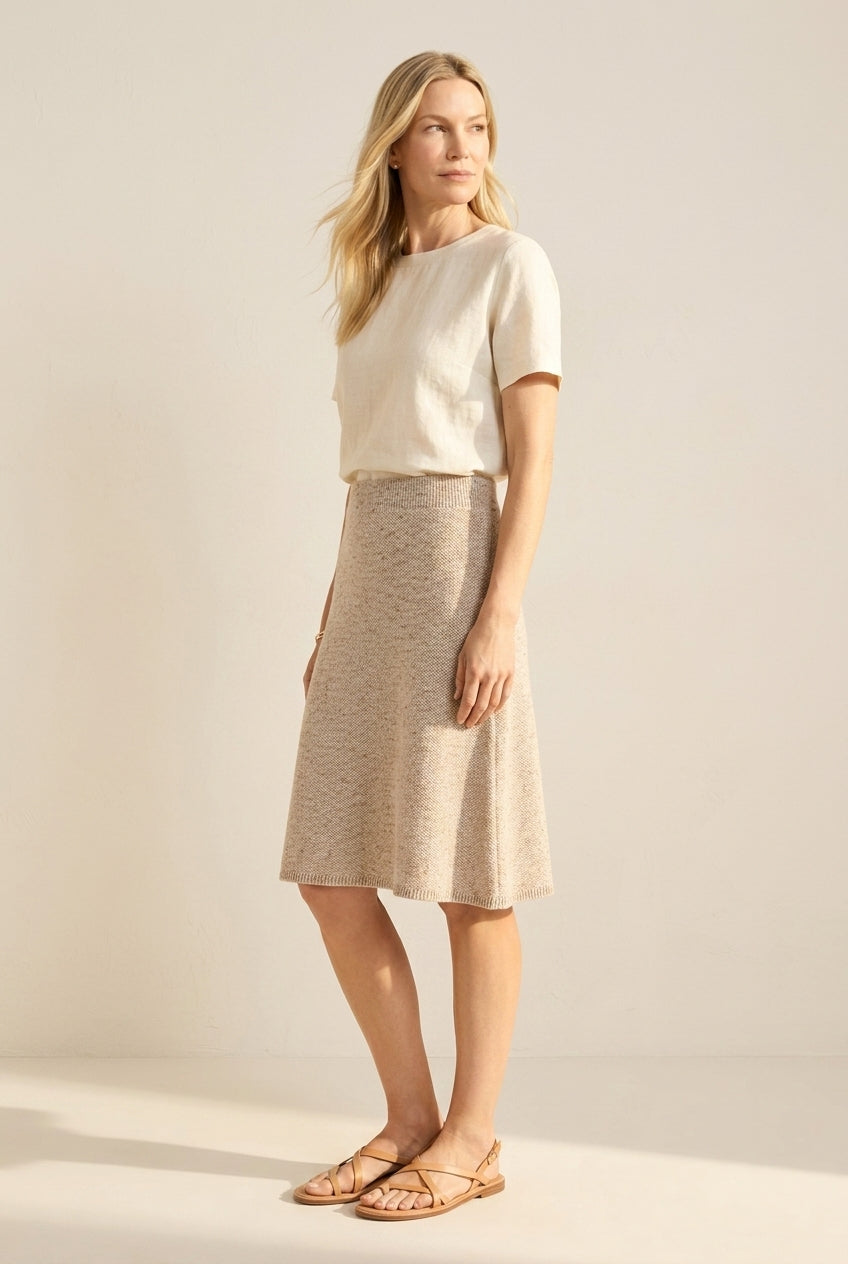 Cozy Tweed Stitch Knit Skirt – Effortless A-Line Style — Neutral Mix