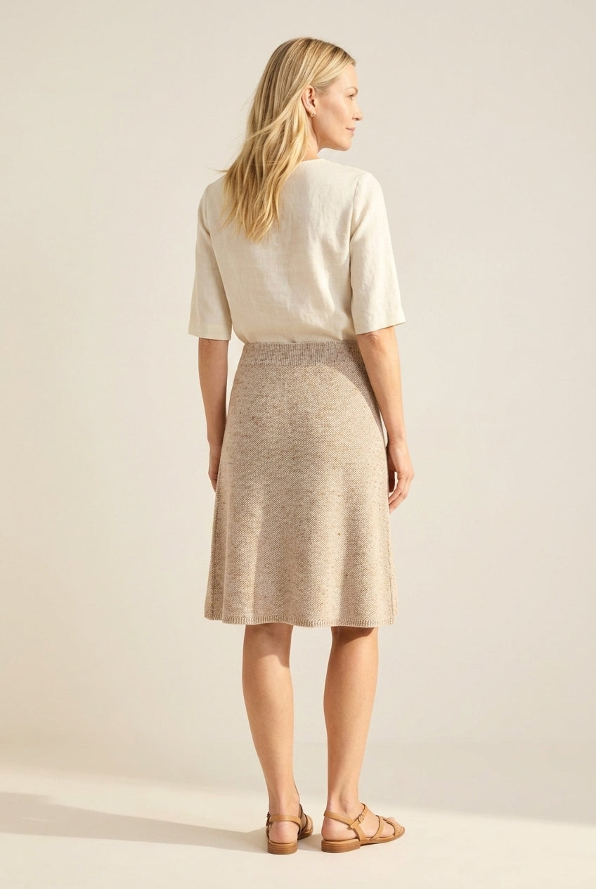 Cozy Tweed Stitch Knit Skirt – Effortless A-Line Style — Neutral Mix