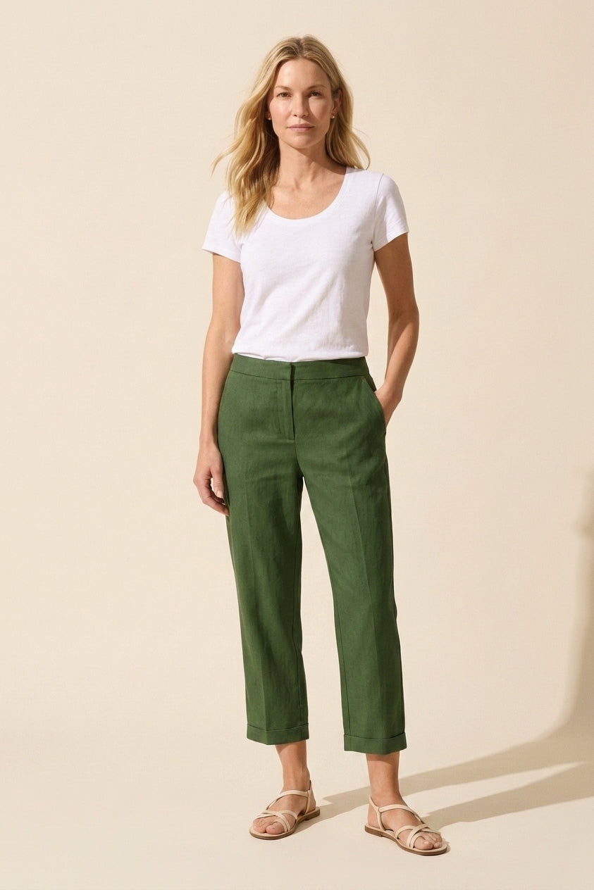 Women's Chic Everyday Trousers – Lightweight Straight Leg Pants — Olive Green