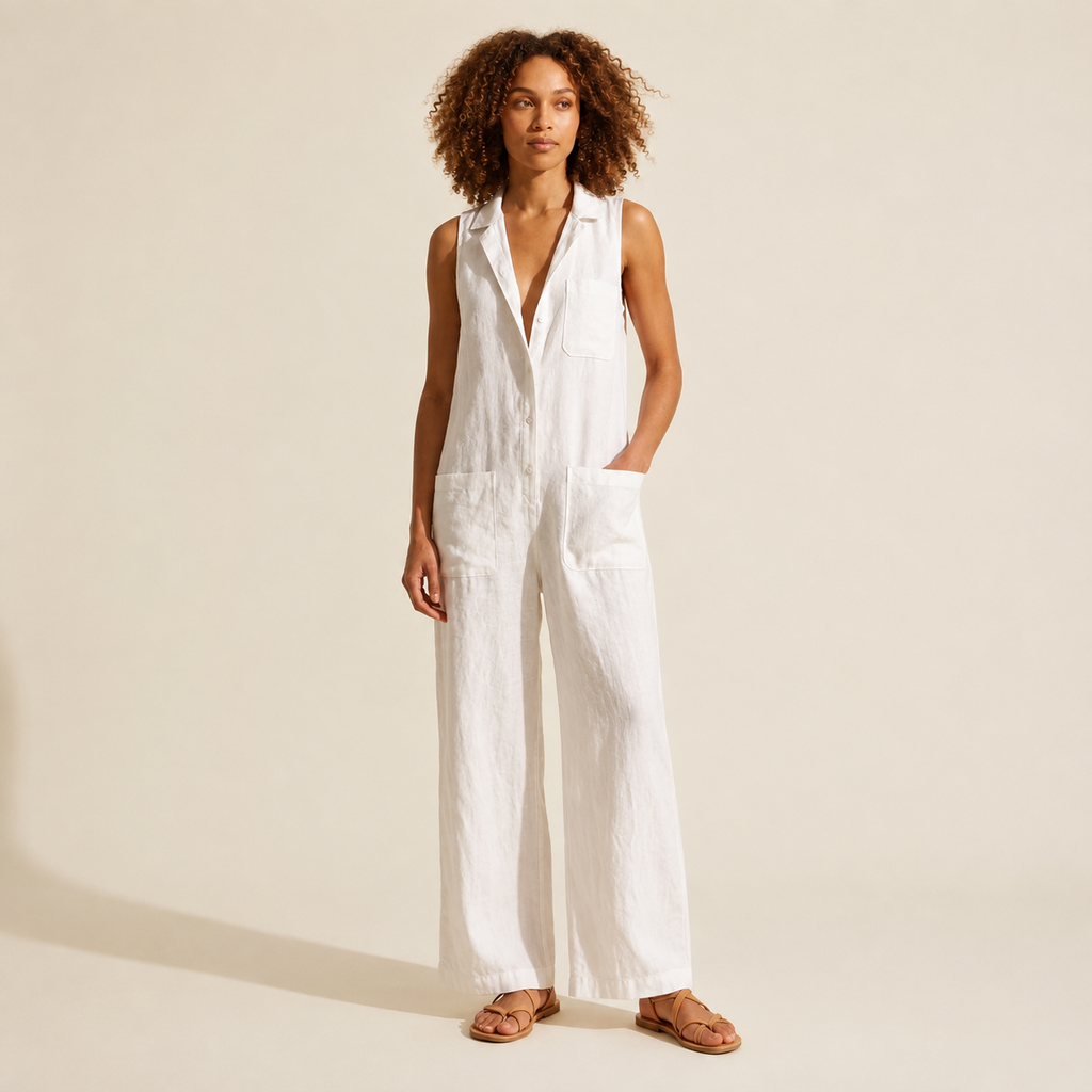 Women's Casual Sleeveless Jumpsuit - Cotton Linen Blend — Curly Hair