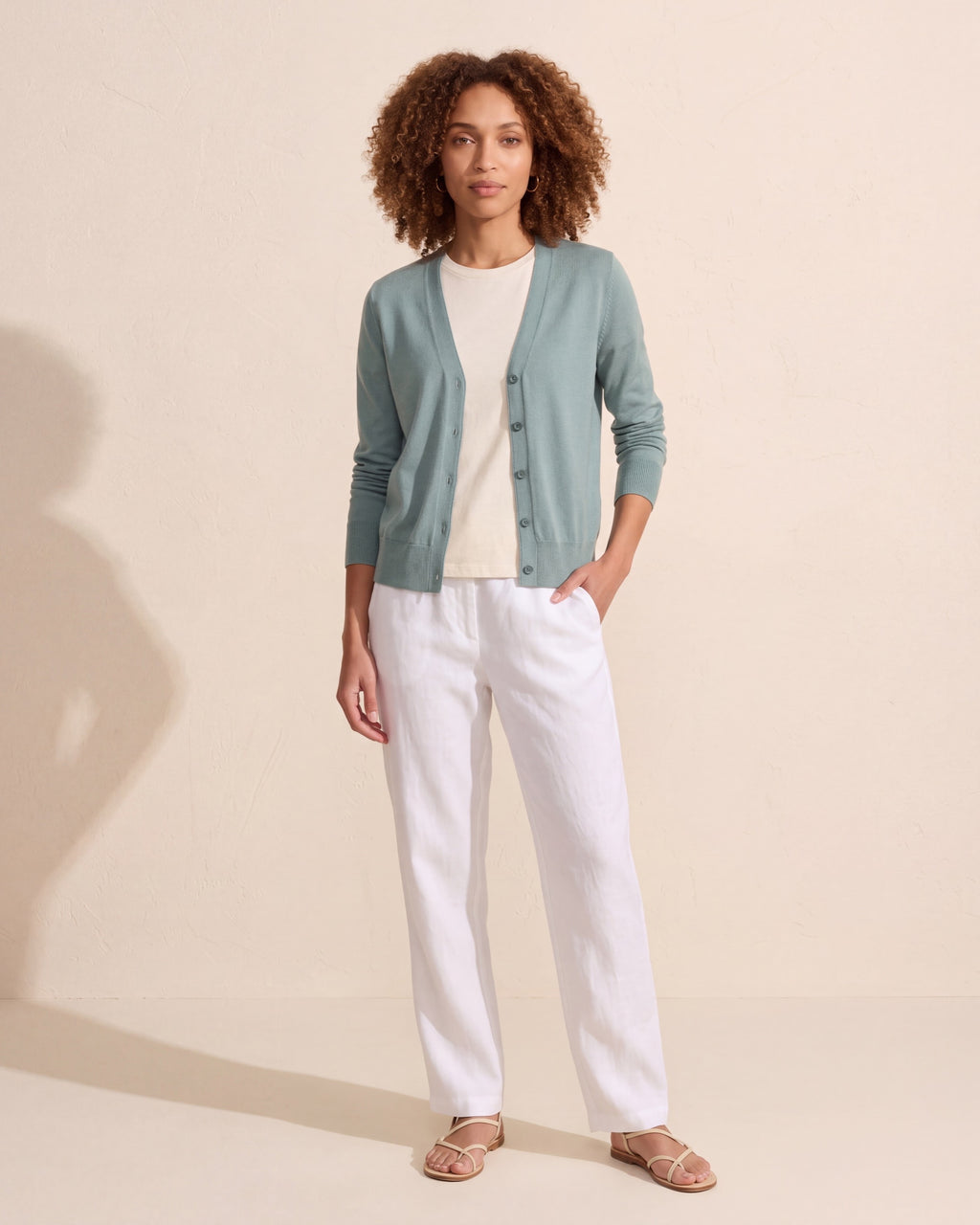 Women's Seafoam Silk Blend Cardigan – Lightweight Knit — Curly Hair