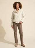 Cream Two-Way Zip Collared Jacket - Mid-Weight Cotton Blend — Curly Hair