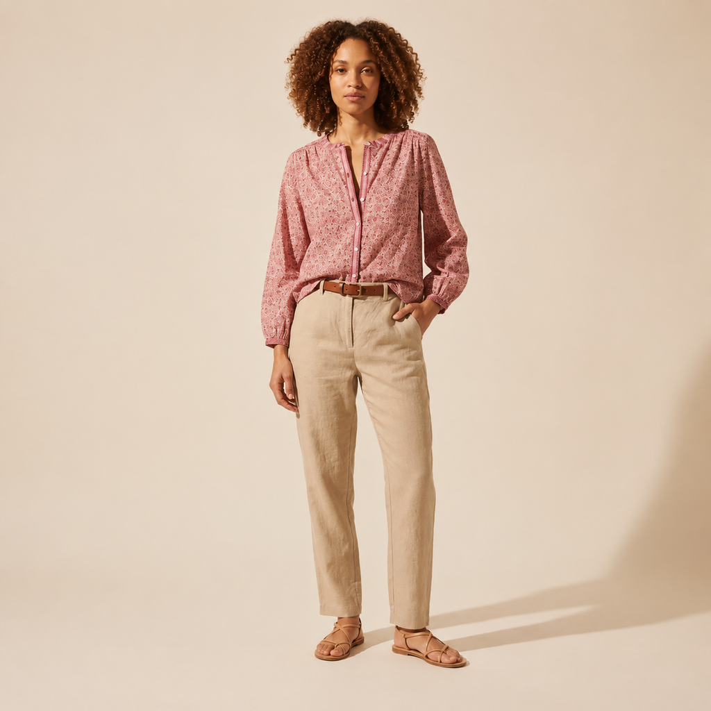 Vivian Button-Through Blouse | Chic Women's Relaxed Top — Curly Hair