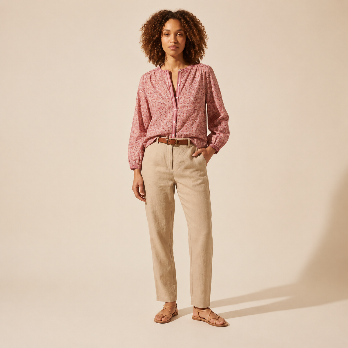 Vivian Button-Through Blouse | Chic Women's Relaxed Top — Curly Hair