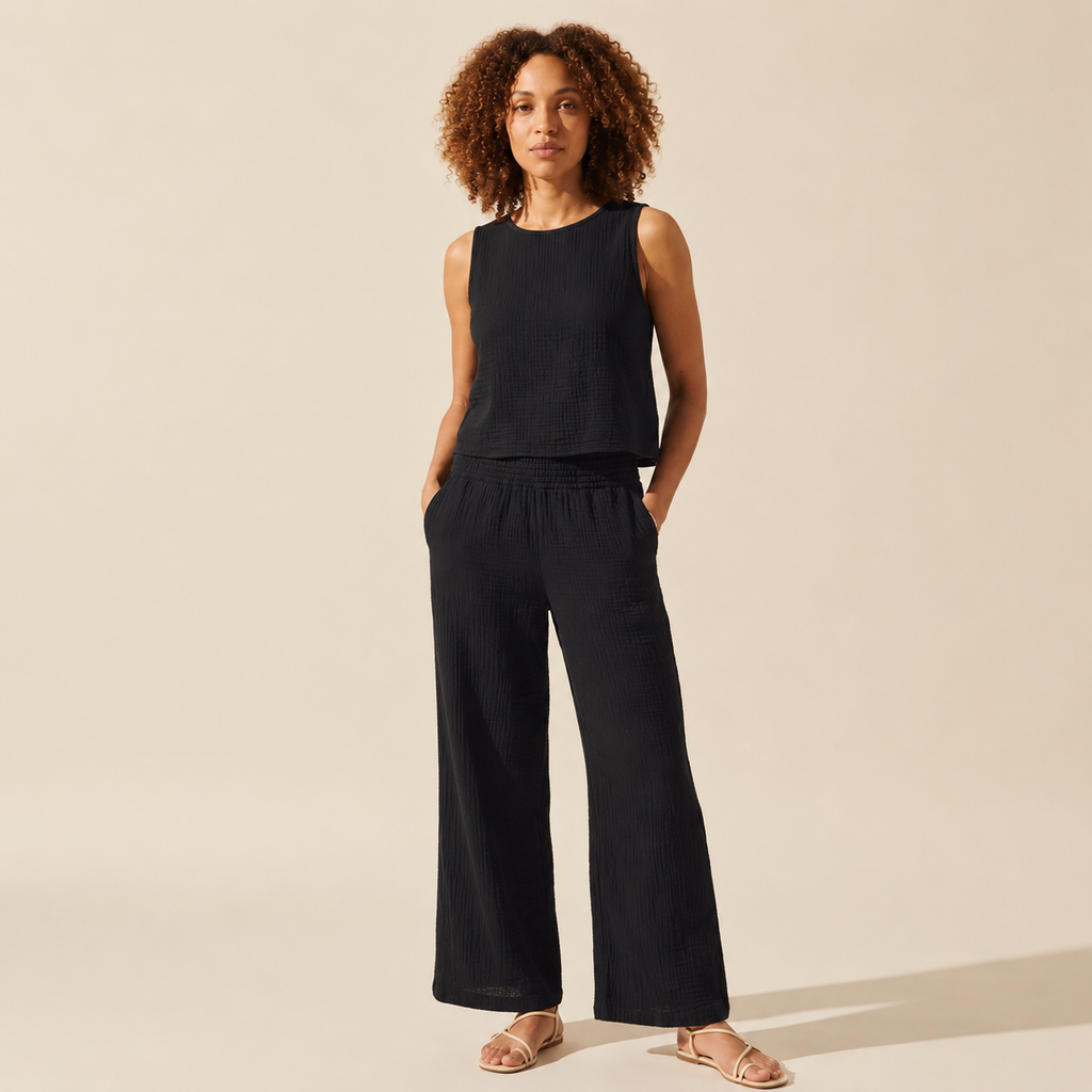 Isla Double Cloth Wide Leg Pants | Women's Relaxed Fit — Curly Hair