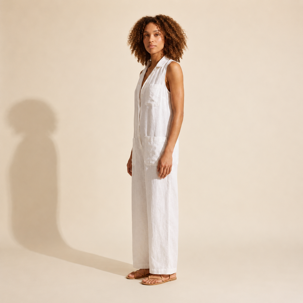Women's Casual Sleeveless Jumpsuit - Cotton Linen Blend — Curly Hair