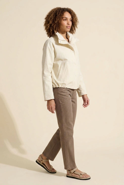 Cream Two-Way Zip Collared Jacket - Mid-Weight Cotton Blend — Curly Hair