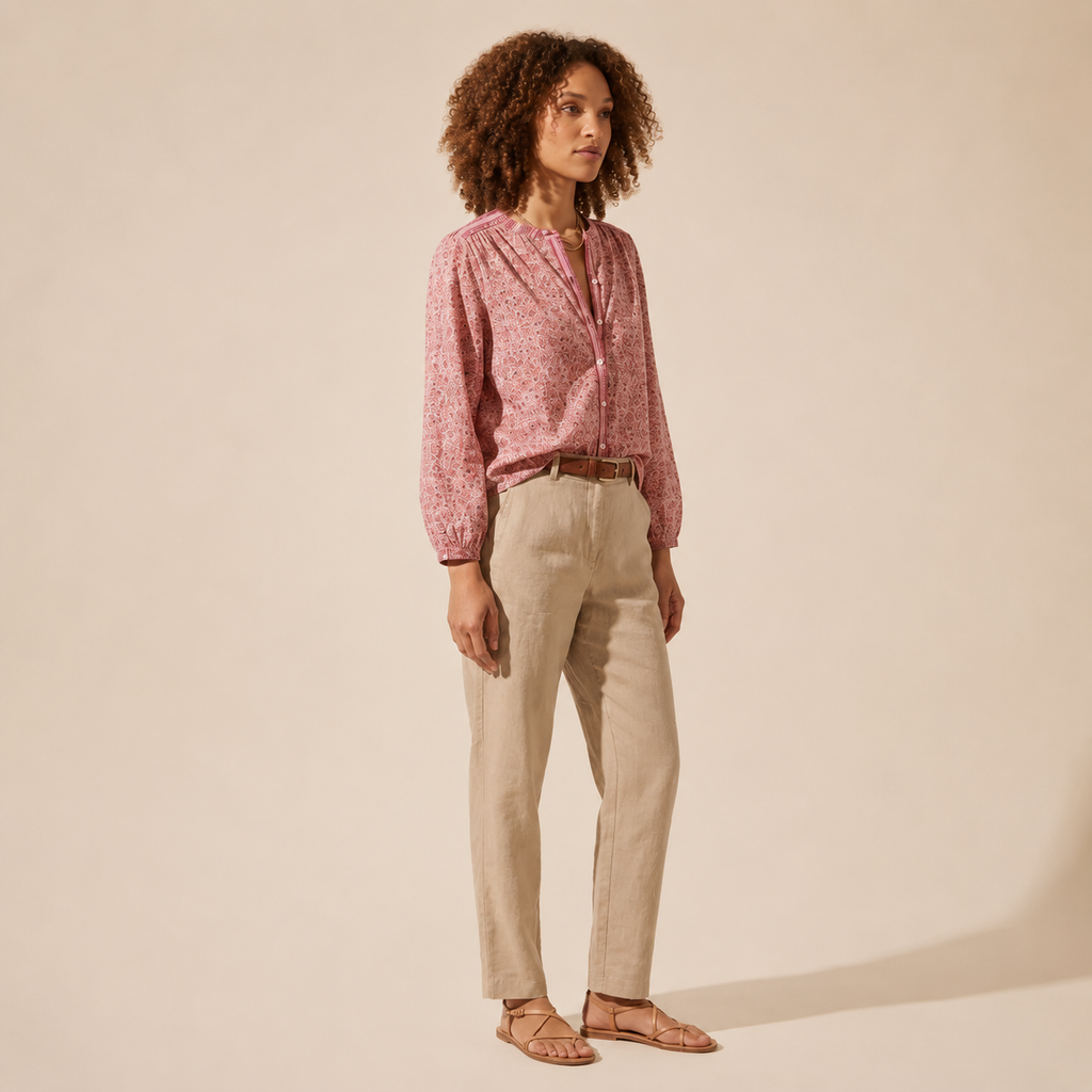Vivian Button-Through Blouse | Chic Women's Relaxed Top — Curly Hair