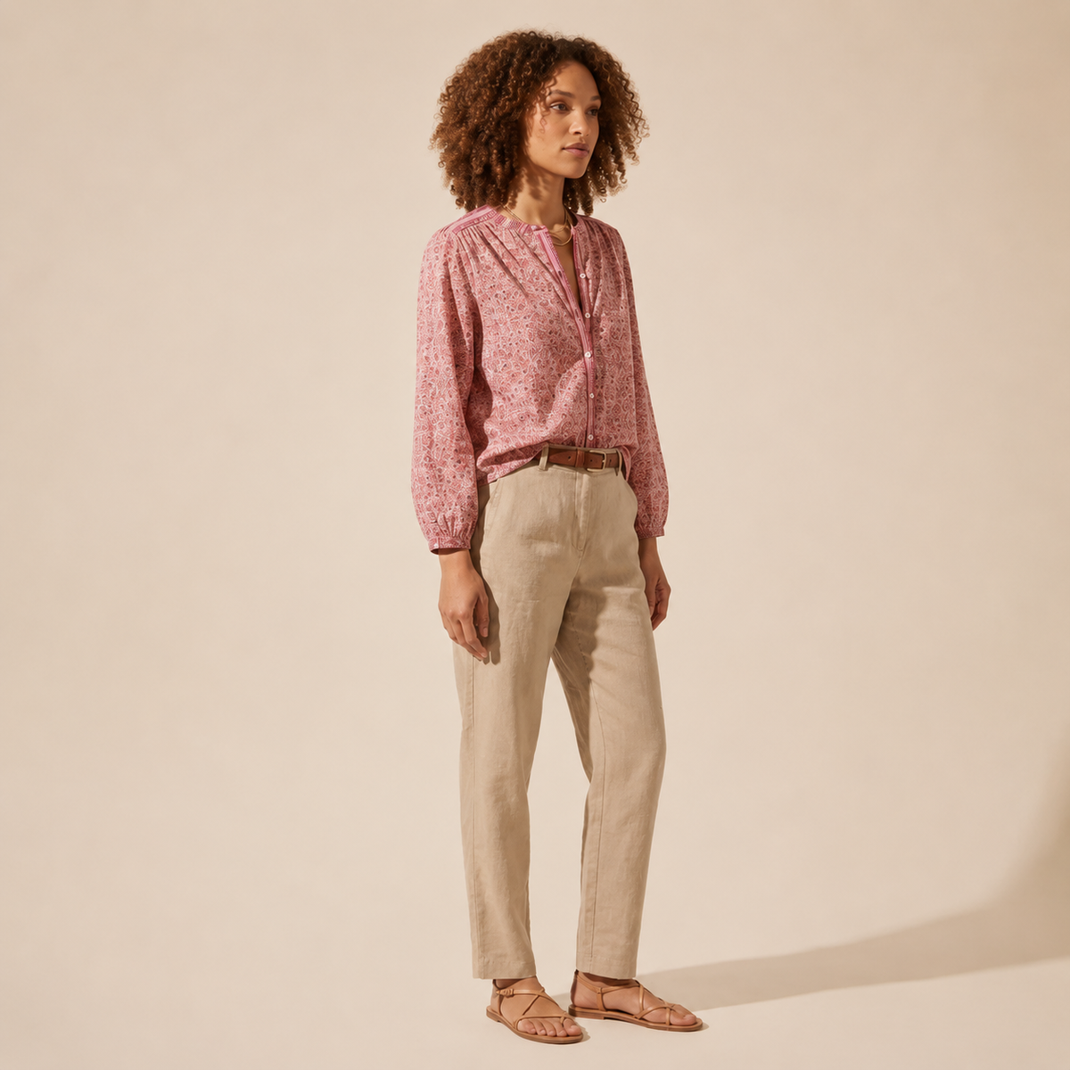 Vivian Button-Through Blouse | Chic Women's Relaxed Top — Curly Hair