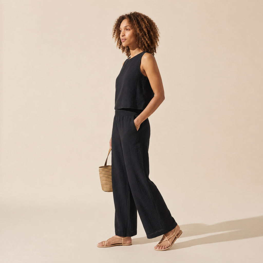 Isla Double Cloth Wide Leg Pants | Women's Relaxed Fit — Curly Hair