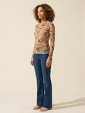 Earthy Abstract Print Mesh Mock Neck Top - Slim Fit — Curly Hair