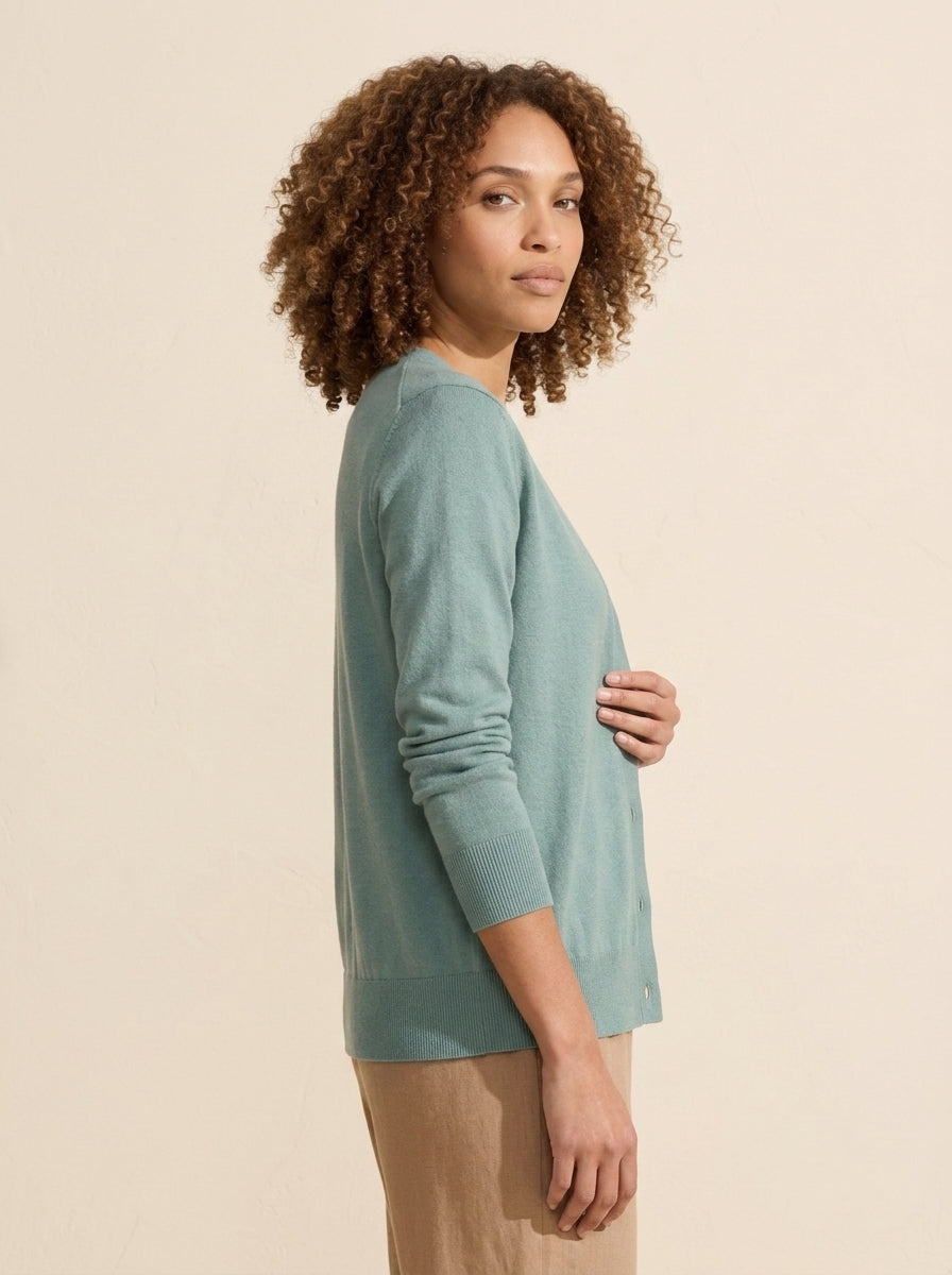 Women's Seafoam Silk Blend Cardigan – Lightweight Knit — Curly Hair