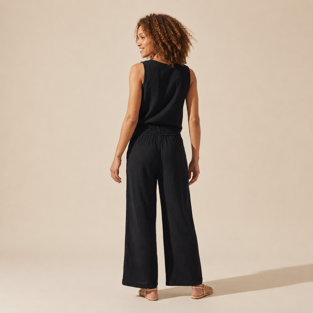 Isla Double Cloth Wide Leg Pants | Women's Relaxed Fit — Curly Hair