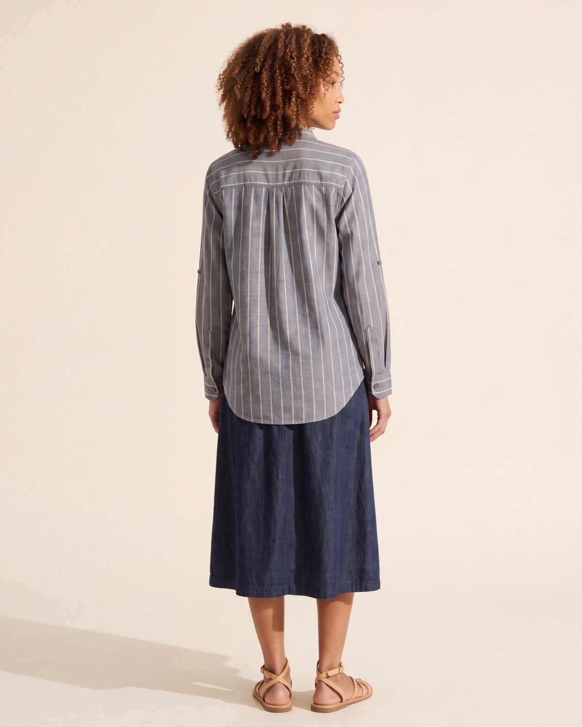 Women's Dobby Stripe Button-Front Shirt – Effortless Style — Curly Hair