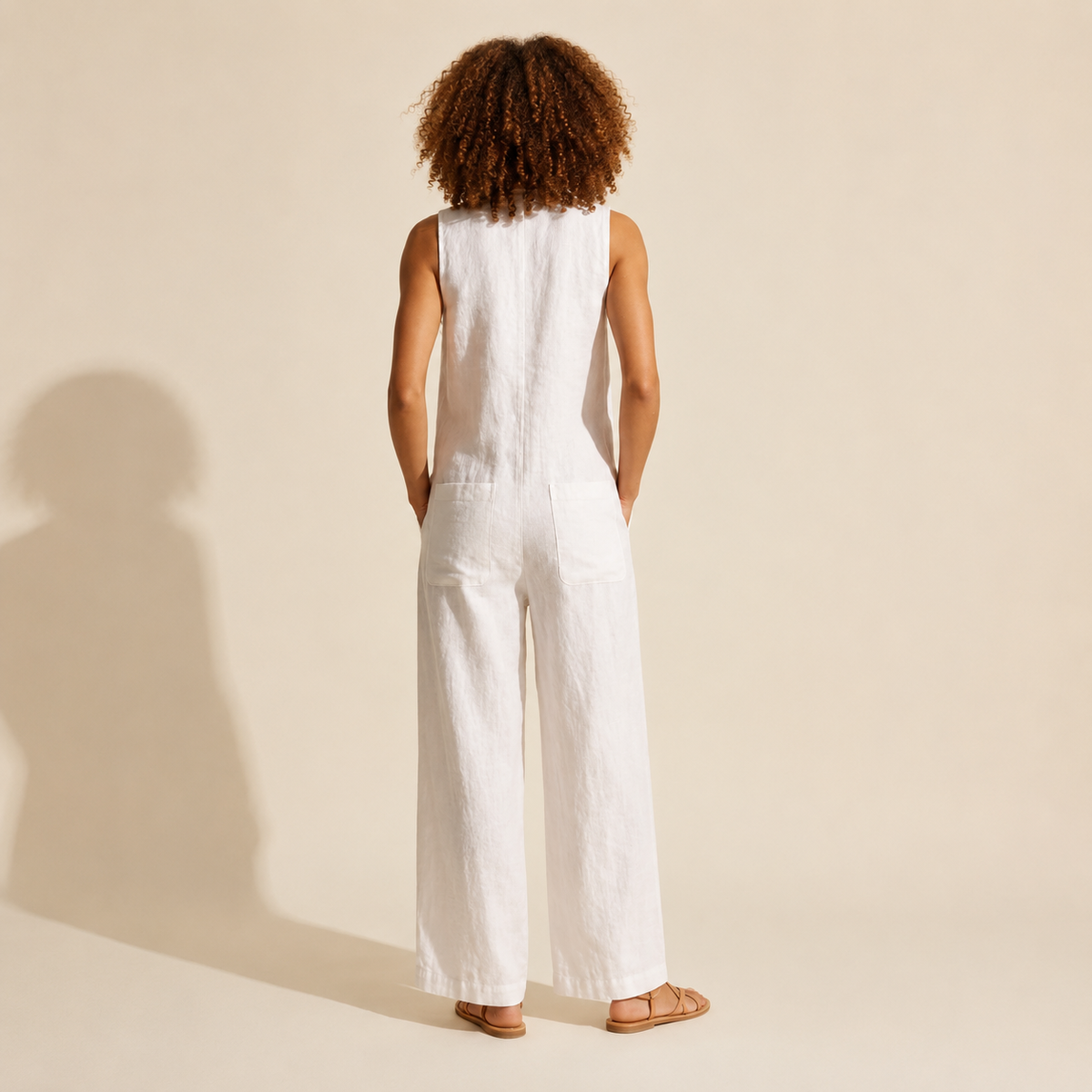 Women's Casual Sleeveless Jumpsuit - Cotton Linen Blend — Curly Hair