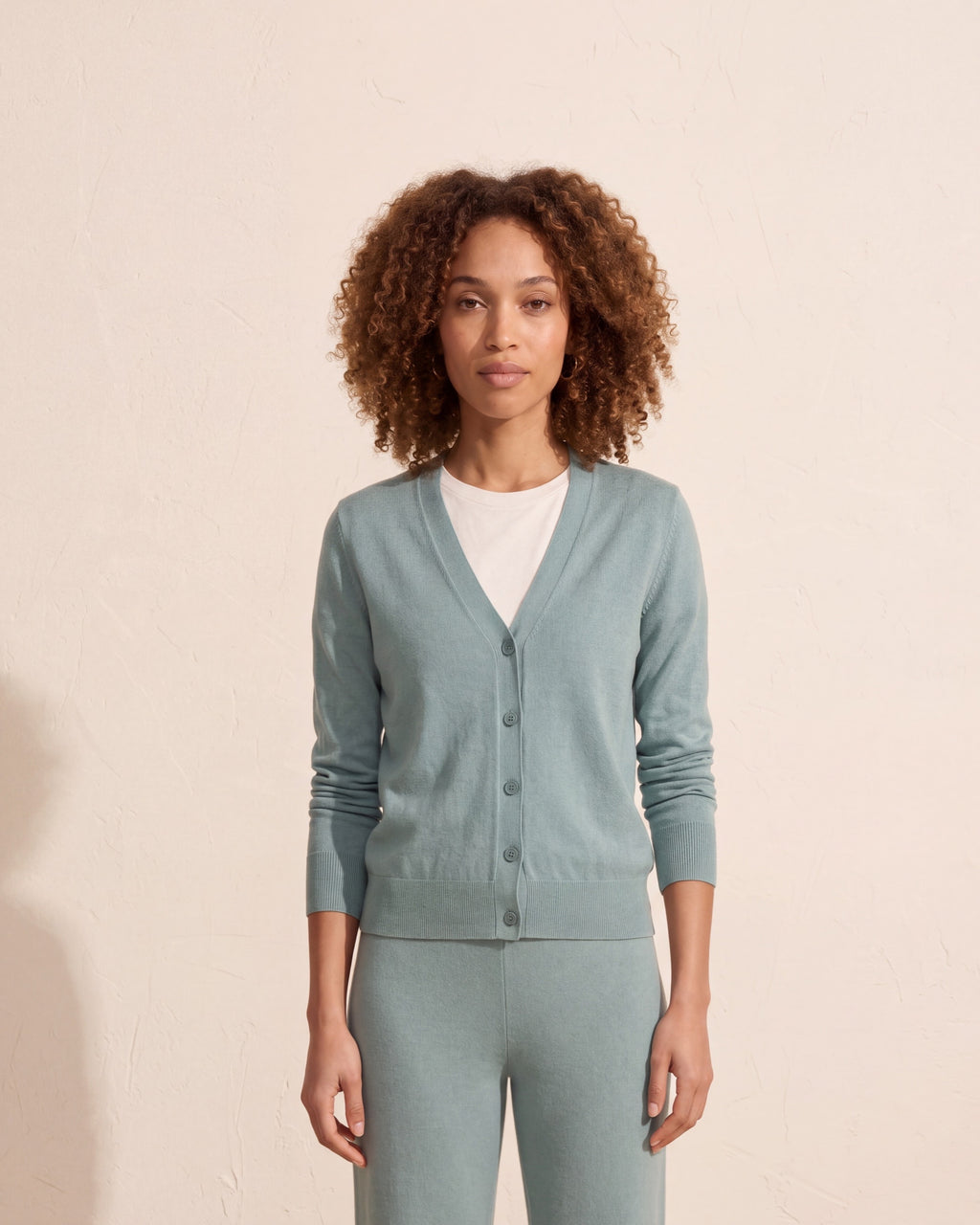 Women's Seafoam Silk Blend Cardigan – Lightweight Knit — Curly Hair