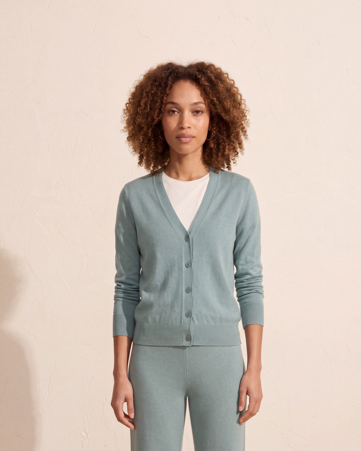 Women's Seafoam Silk Blend Cardigan – Lightweight Knit — Curly Hair