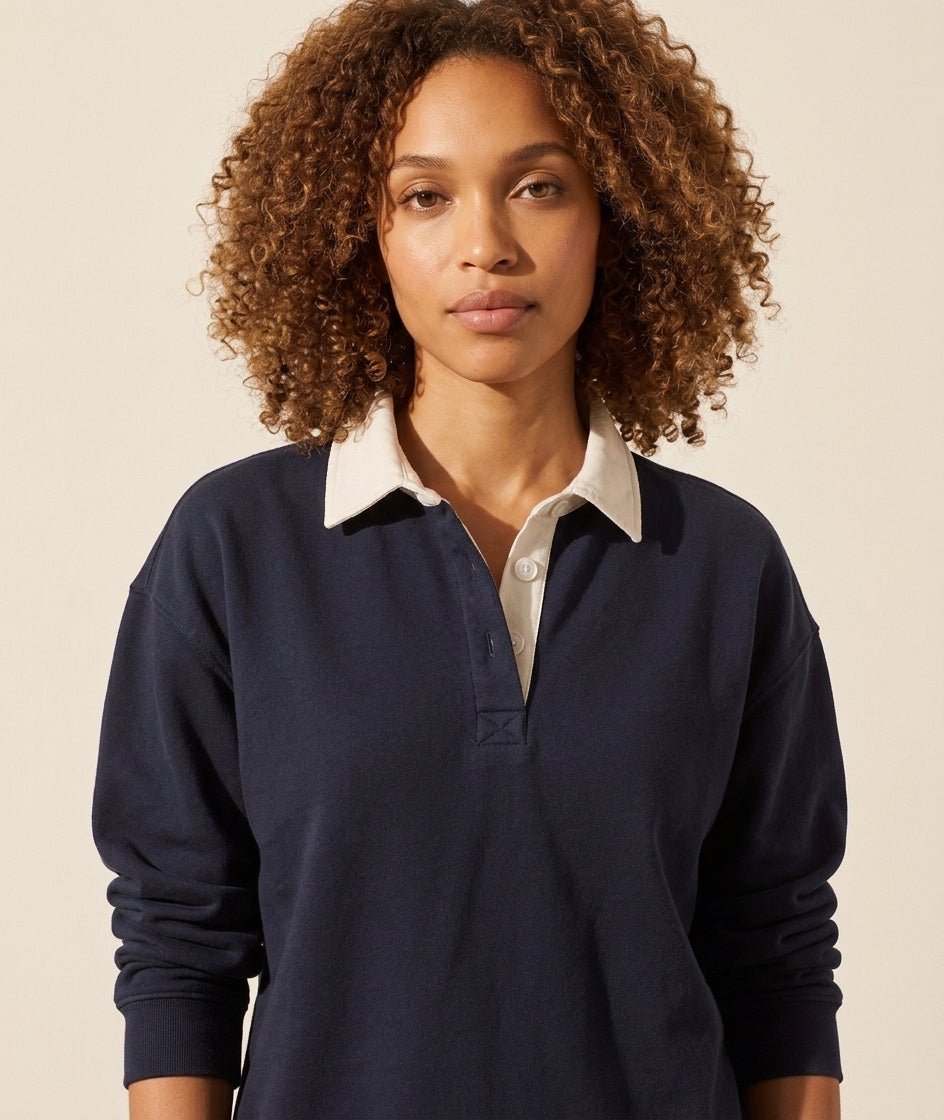 Cloud 9 Women's Fleece Rugby Polo Shirt - Long Sleeve — Curly Hair