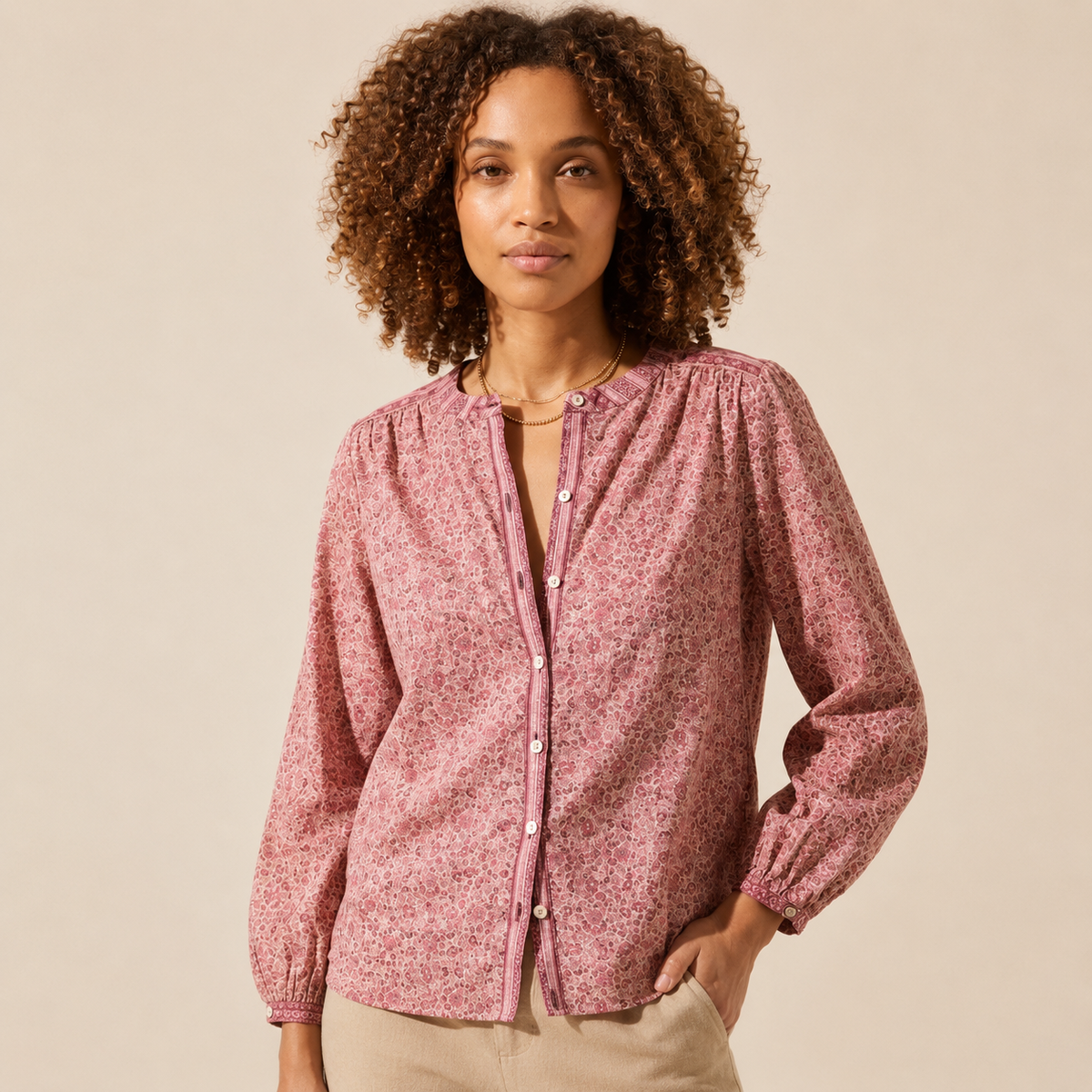 Vivian Button-Through Blouse | Chic Women's Relaxed Top — Curly Hair
