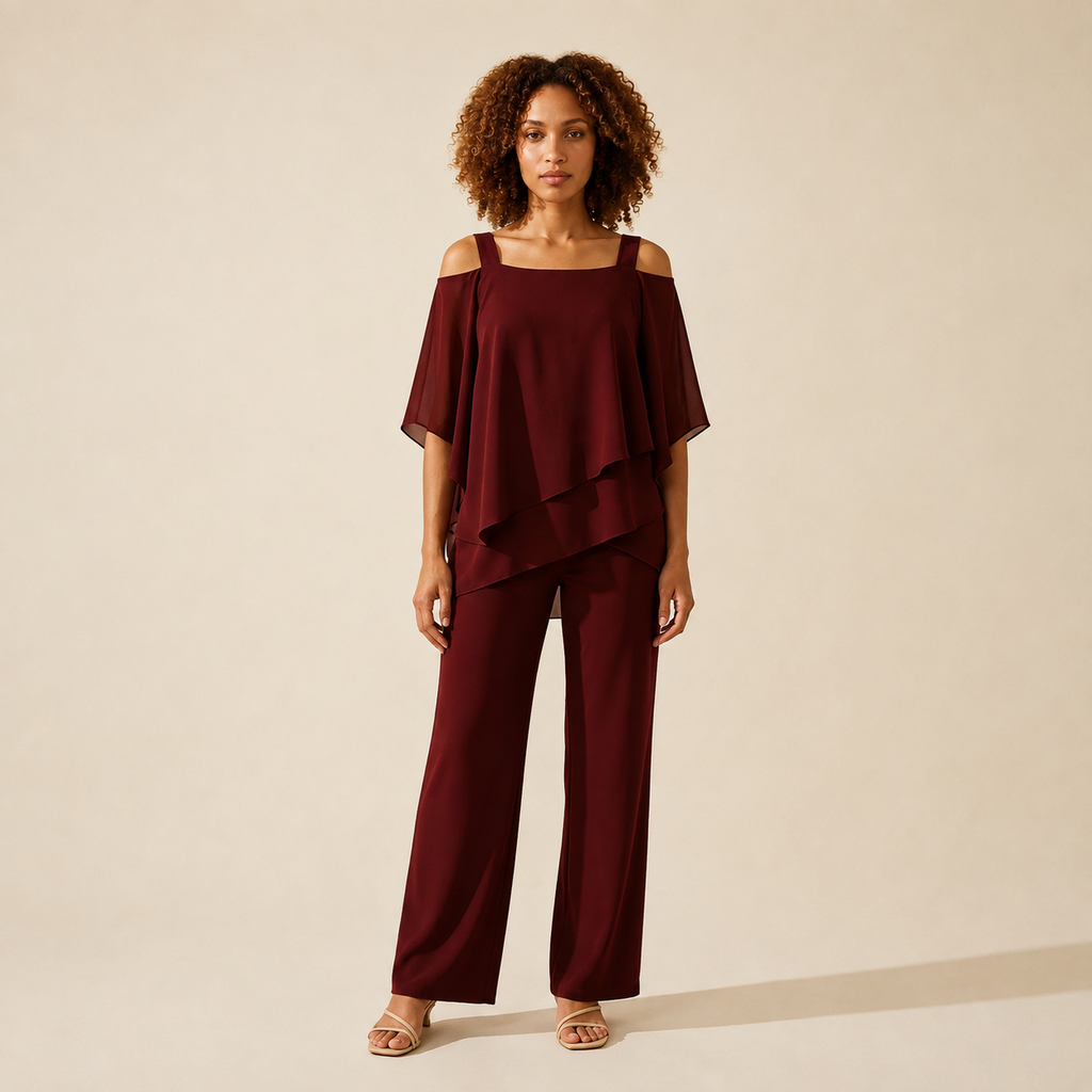Women's Elegant Evening Set | Luxurious 2-Piece Outfit — Brown
