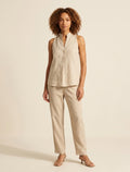 Sleeveless Linen Blouse for Women | Breathable Summer Top — Beige