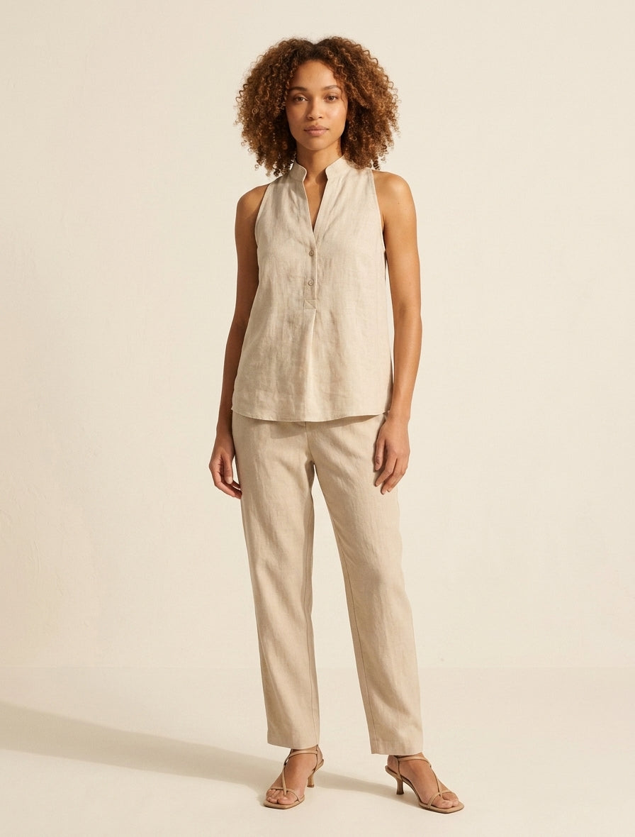 Sleeveless Linen Blouse for Women | Breathable Summer Top — Beige
