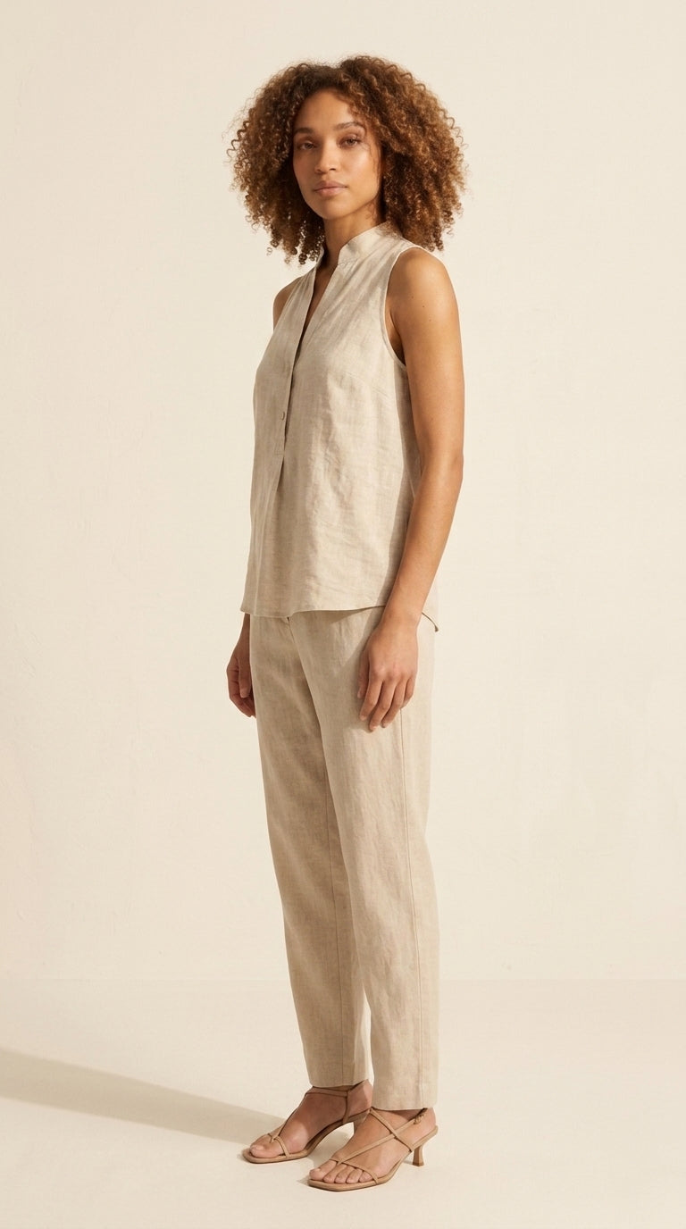 Sleeveless Linen Blouse for Women | Breathable Summer Top — Beige