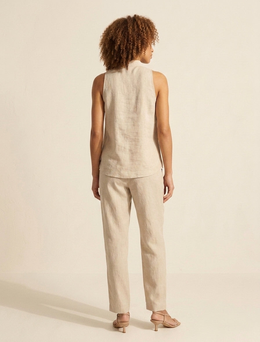 Sleeveless Linen Blouse for Women | Breathable Summer Top — Beige