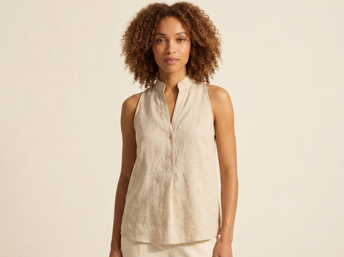 Sleeveless Linen Blouse for Women | Breathable Summer Top — Beige