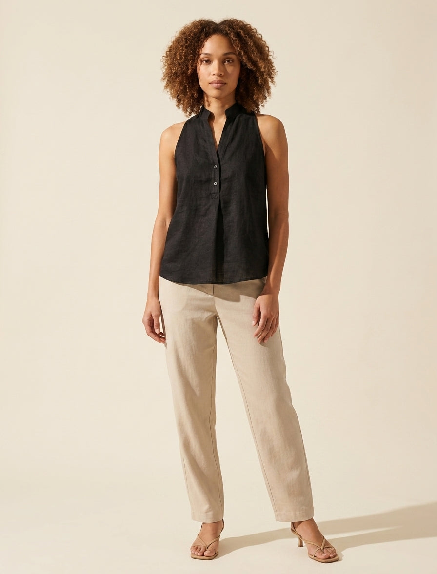 Sleeveless Linen Blouse for Women | Breathable Summer Top — Black