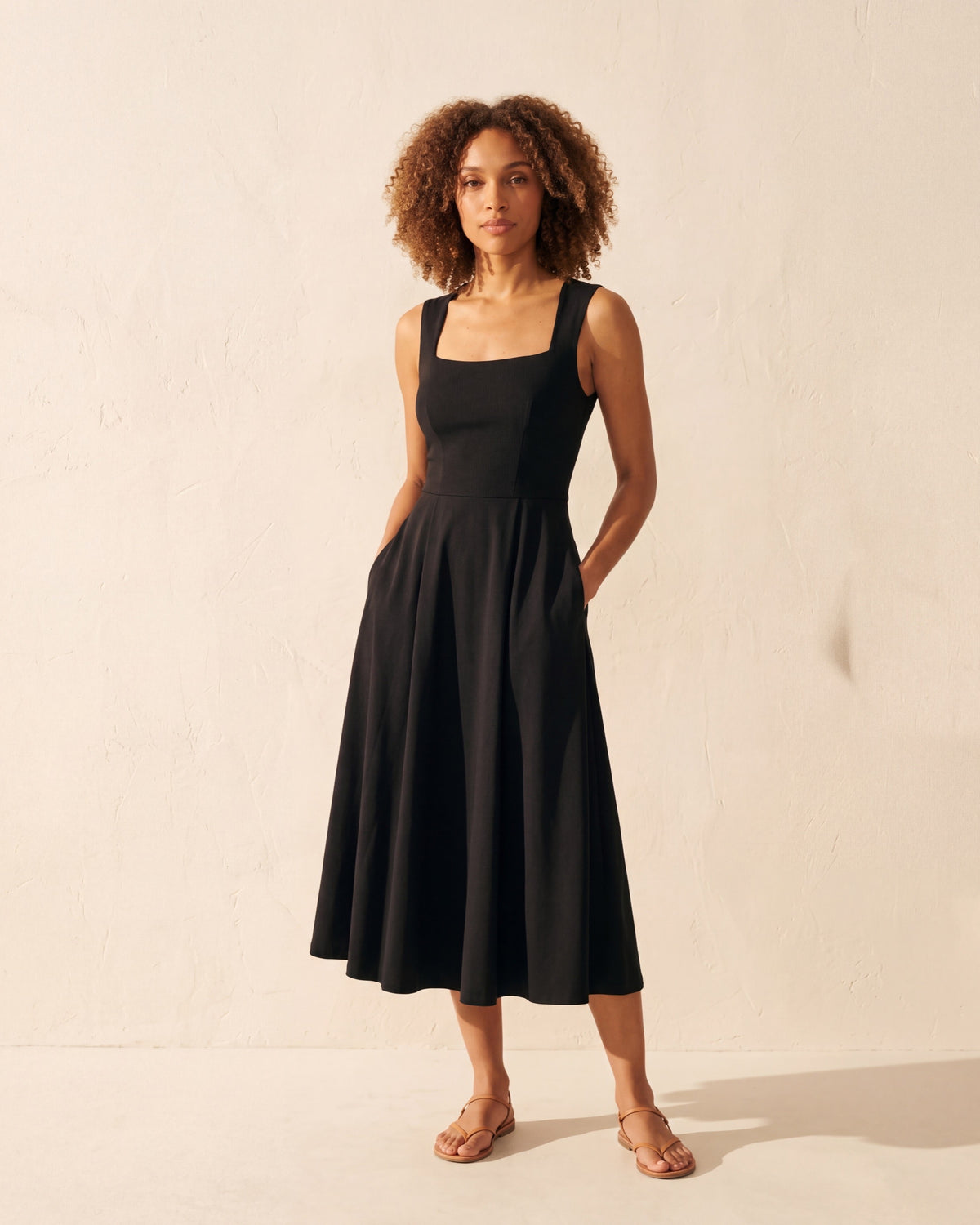 Little Black Bra Midi Dress with Pockets - Versatile Style — Black