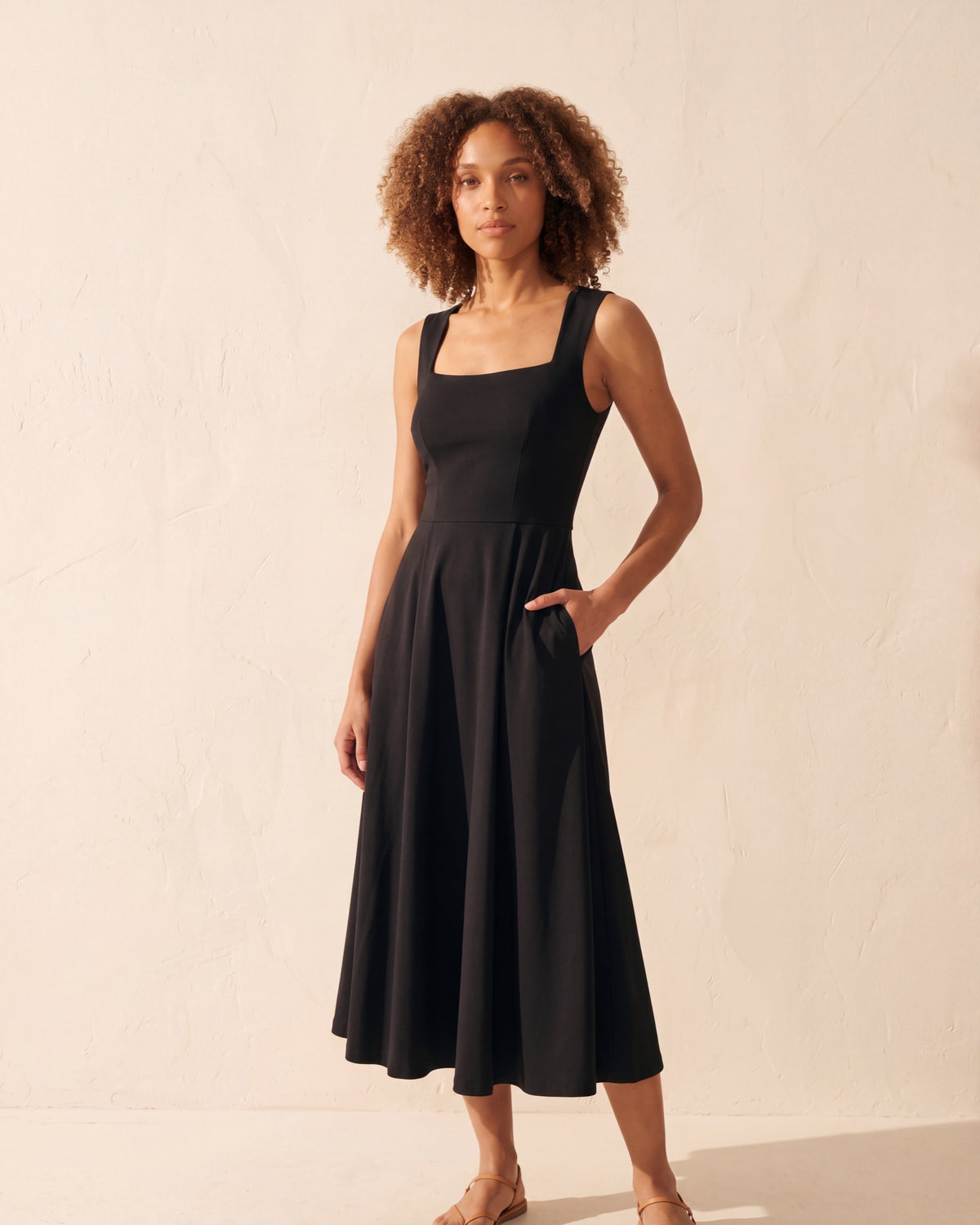 Little Black Bra Midi Dress with Pockets - Versatile Style — Black