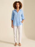 Women's Breathable Linen Blend Button Shirt - Relaxed Fit Top — Blue