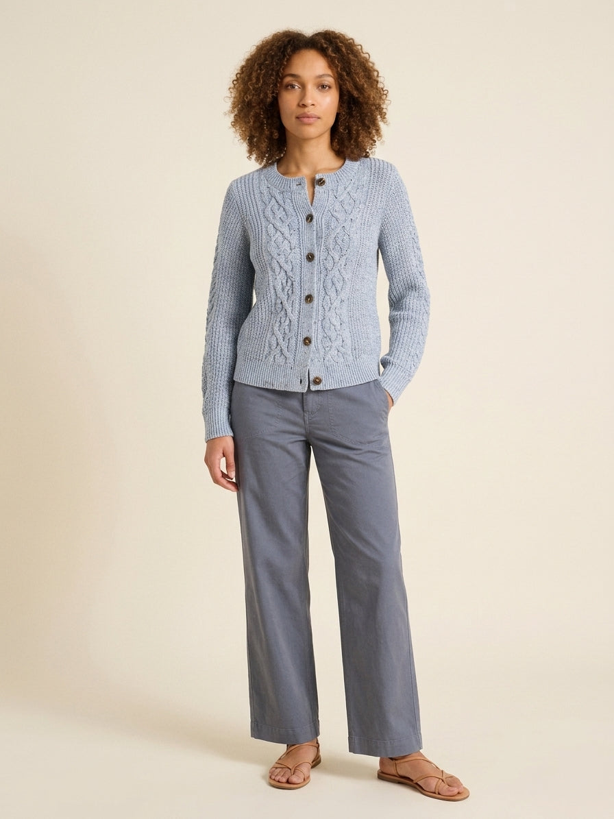 Chic Flecked Shaker Cardigan | Sculptural Knit Sweater — Blue Mix