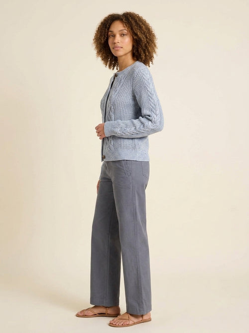 Chic Flecked Shaker Cardigan | Sculptural Knit Sweater — Blue Mix